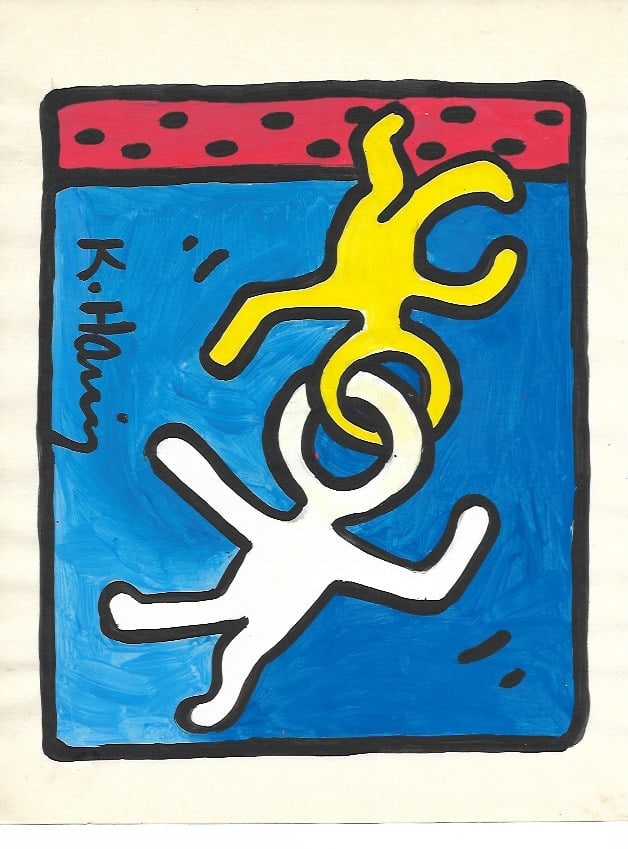 Keith Haring Drawing, Stamp on Verso: Keith Haring Drawing, Stamp on Verso, Pop Art on paper. Image Approximately Size:10 x 8 inches. This painting does not carry established document provenance, nor is any record of auction history descr