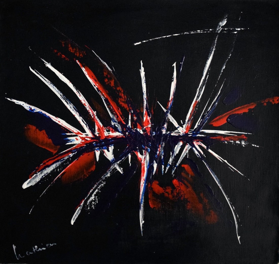 Abstract Canvas Mathieu,(after artist): Abstract Canvas Mathieu(after artist), Modern Old 20th Century Art , no losses, needs stretching. No COA, no supporting papers, (after artist) . Size: 17 x 16 .Good condition.We Pack and ship for you.