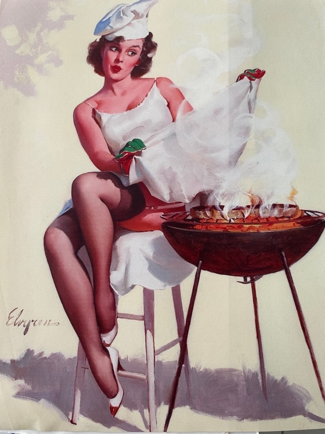 Elvgren Print on Canvas: Elvgren Print on Canvas.Elvgren was an American painter of pin-up models, advertising and illustration. Best known for his pin-up paintings for Brown & Bigelow, Elvgren studied at the American Academy