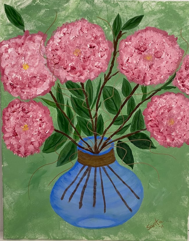 Flower Painting on Canvas signed (1 of 3)