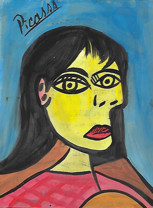 Mixed Media Pablo Picasso (After Artist) Drawing on Paper Music Notes (1 of 2)