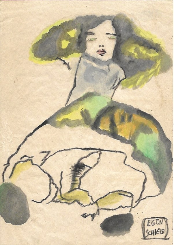 Egon Schiele Drawing on Paper: Egon Schiele Drawing on Paper.Size :11 1/2 x 8 1/2 inches.Egon Leo Adolf Ludwig Schiele was an Austrian Expressionist painter. His work is noted for its intensity and its raw sexuality, and for the ma