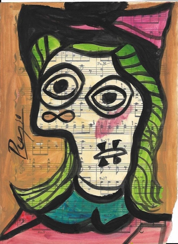 Mixed Media Pablo Picasso Drawing on Paper (After Artist): Mixed Media Pablo Picasso Drawing on Paper Music Notes. Approx Size: 12 x 8 1/2 inches. Provenance: Private NY Collection. (After Artist). Good Condition See Photos.After definition: For paintings/uni