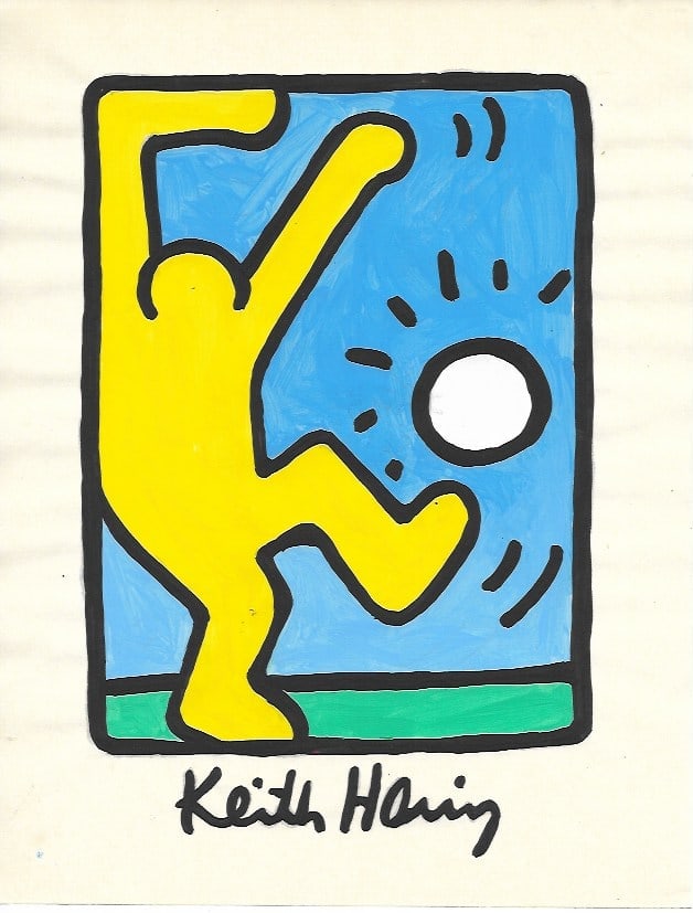 Keith Haring Drawing, Stamp on Verso: Keith Haring Drawing, Stamp on Verso, Pop Art on paper. Image Approximately Size:10 x 8 inches. . This painting does not carry established document provenance, nor is any record of auction history des