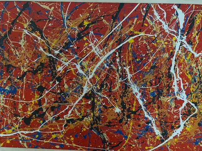 Jackson Pollock Abstract Painting on Canvas with wood Frame: Jackson Pollock Abstract Painting on Canvas with wood Frame-Approx Painting Size: 36 x 24 Inches.Wood Frame size: 43 x 31. Private New York Collector. Painting is done in the modern, abstract expressi
