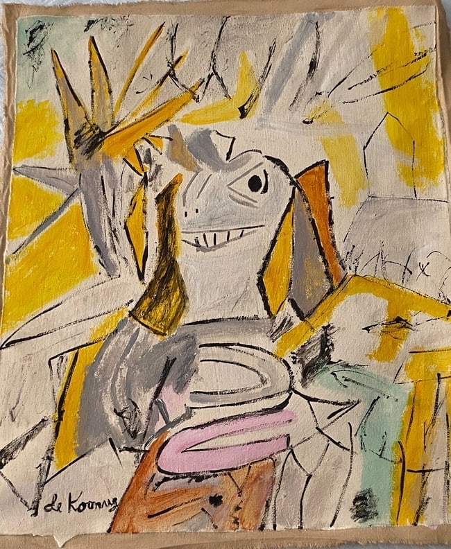 Vintage Abstract Canvas DE Kooning Modern Art 20th Century.: Vintage Abstract Canvas DE Kooning, Modern Art 20th Century.After artist Art Painting on Canvas Approx Canvas Size: 18 x 15 Inches - Unstretched .Good condition. See photos . We pack & Ship for you. W