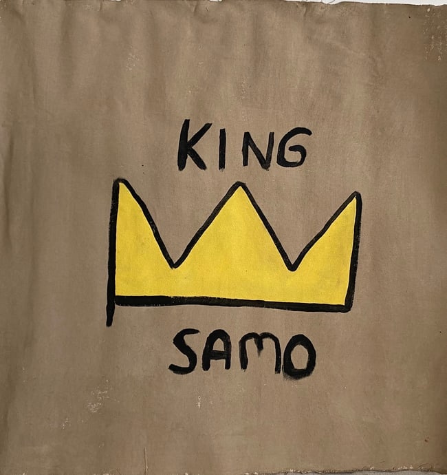 Jean Basquiat "Samo" Painting on Canvas: Jean Basquiat"Samo"Painting on Canvas . Painting Size:20 x 22 inches unstretch. Style of artist.See photos as part of the description. .We pack & Ship for you. We take care of the shipping services in