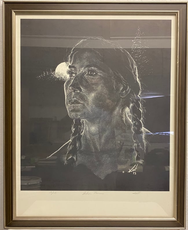 Kirk Indian Princess Lithograph Framed: Kirk Indian Princess American Native Lithograph Framed. Pencil Signed and number 19/150.Size:32 x 26 inches.Some minor pieces missing on frame and scratches due to age. Ready to hang. see photo for de