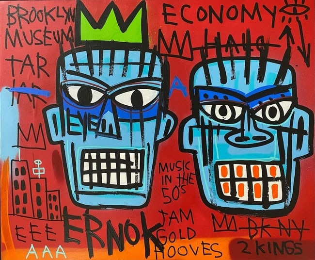 Jean Michel Basquiat Large Painting- 2 Kings: Jean Michel Basquiat Large Painting Fits Basquiat 1982. Title : Title : “2 Kings”Size : 24 by 20 inches This is not a print of any kind.Acquired from private collection.The painting has never 