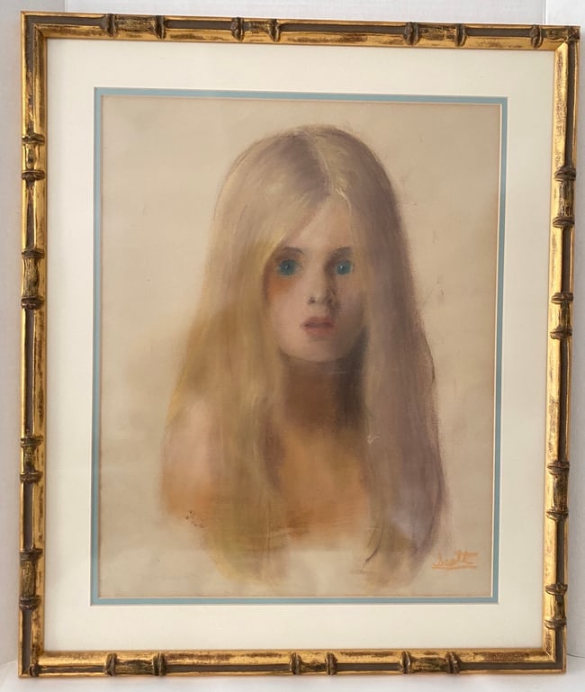 Pastel Painting Signed by Scott: RARE Vintage Artist Signed by Scott Framed Original Pastel Painting Hanging Framed Wall Art Young women Portrait , original painting is a beautiful piece of artwork and an estate sale find. The wood f