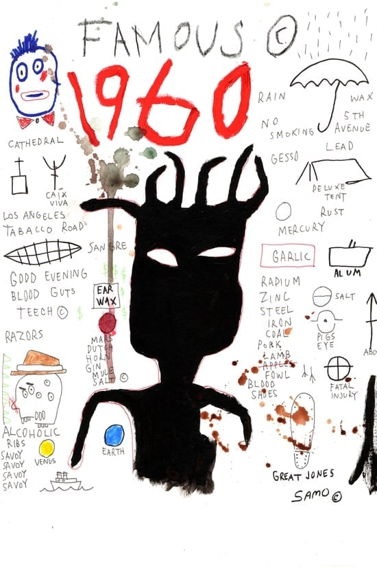 Jean-Michel Basquiat Expressionism Hand Painting Drawing on Cardboard Paper: Jean-Michel Basquiat Expressionism Hand Painting Drawing on Cardboard Paper.Not a Print. Size: 16 1/2 x 11 3/4 Inches. Provenance: W.N York consignor Private collection. it is being sold in the manner