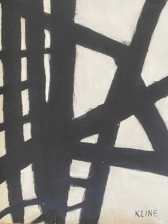 Kline Old 20th Century Modern Art Painting on Canvas: Kline Old 20th Century Modern Art Painting on Canvas (After)Artist. Sold as is. Not Stretch will be ship in a cardboard tube.No Documents or COA Approx size:16 x 19 1/2 inches. Good Condition .We pack