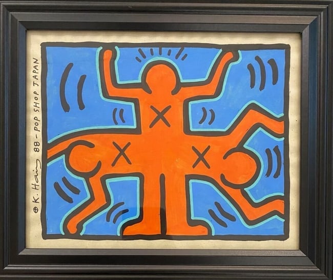 Keith Haring’s -88-Pop Shop Japan -Painting: Keith Haring’s “88-Pop Shop Japan”.. Approx Painting Size: 10 x 8, Approx New Frame Size: 10 x 12 inches.It is being sold after, attributed and in the style or manner of the artist.Keith Har