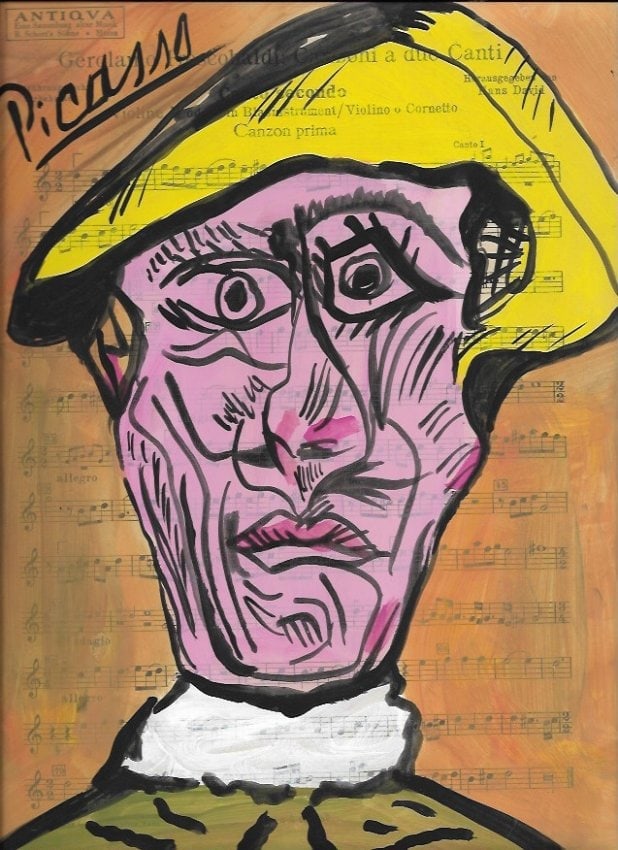 Mixed Media Pablo Picasso Drawing on Paper (After Artist): Mixed Media Pablo Picasso Drawing on Paper (After Artist) . Approx Size: 12 x 8 1/2 inches. Provenance: Private NY Collection. It is being sold as is. Good Condition See Photos.After definition: For p