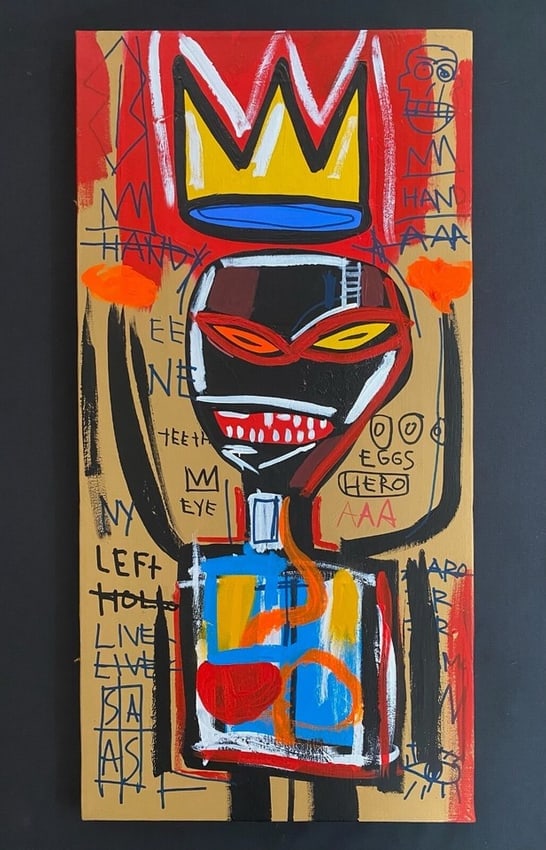 Vintage 1984 Fits Basquiat Painting 36 by 24 inches: Vintage 1984 Fits Basquiat Painting 36 by 24 inches. NY Private collection, Good condition. see photos. Jean-Michel Basquiat (Amer, 1960-1988) attributed: Head,acrylic on canvas, signed and dated 1981