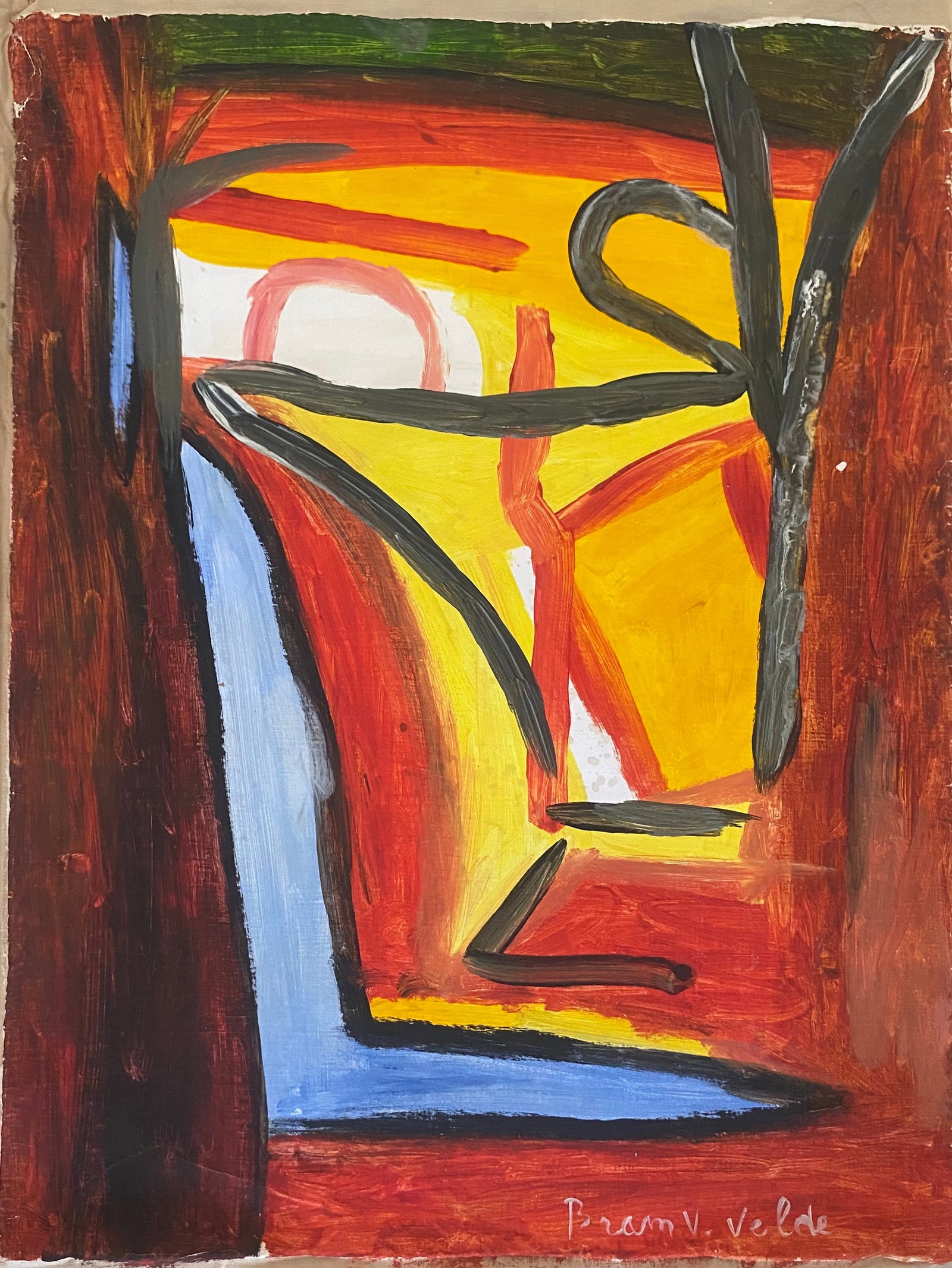 Bram V. Velde Old 20th Century Modern Art Painting on Canvas (1 of 2)