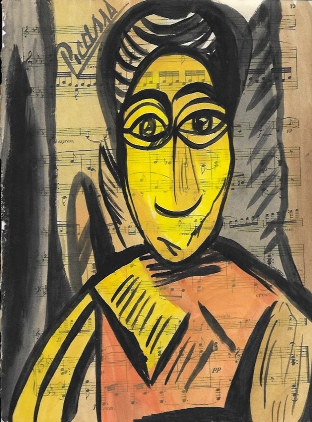 Mixed Media Pablo Picasso Drawing on Paper (after artist): Mixed Media Pablo Picasso Drawing on Paper Music Notes. Approx Size: 12 x 8 1/2 inches. Provenance: Private NY Collection.(after artist). Good Condition See Photos.The word â€œafter” is u