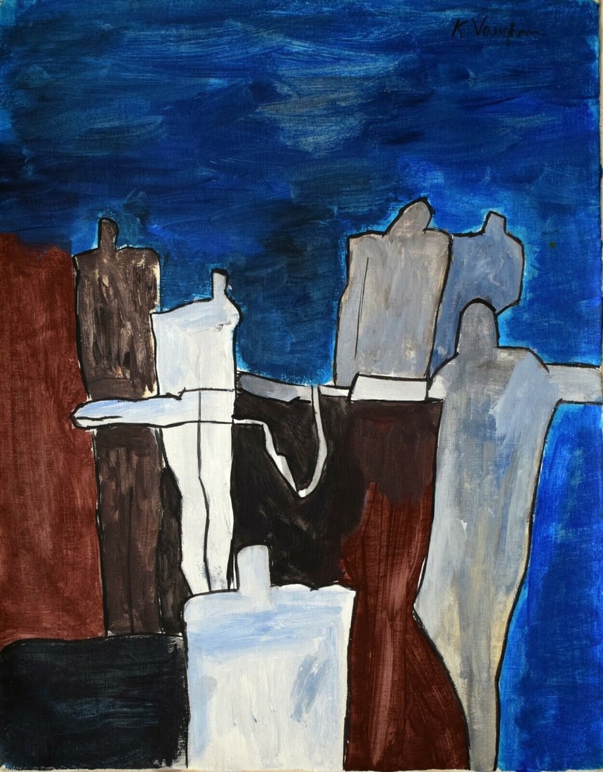 Abstract Canvas Painting K. Vaughan, Modern Art 20th Century(After) (1 of 4)