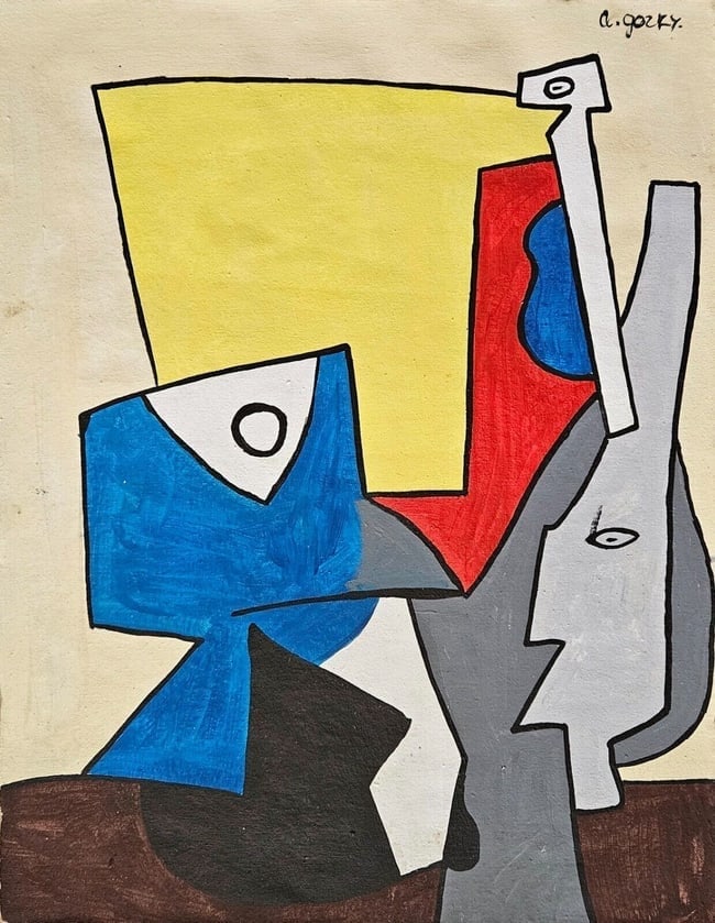 Abstract Painting Canvas A. Gorky: Abstract Painting Canvas A. Gorky (After Artist), Modern Old 20th Century Art. Good condition, no losses, needs stretching. No COA, no supporting papers, sold in the manner of Artist. Size:18 x 14 .Go
