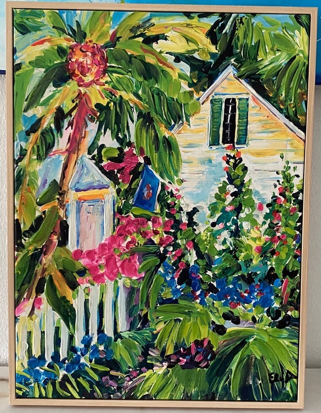 Hand painting on Canvas signed ella: Hand painting on Canvas signed ella. It measures 22” x 17” Frame size: 23 1/2 x 17 1/2 . Ready to hang. Good condition.see photo for description.