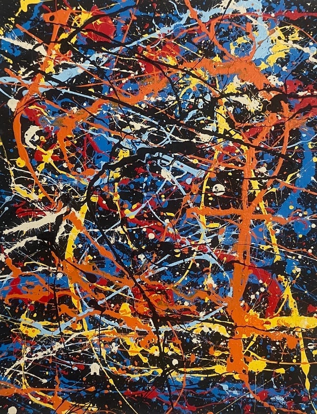 Jackson Pollock Abstract Painting on Canvas Panel (After Artist): Jackson Pollock Abstract Painting on Canvas Panel(After Artist).Painting size approx : 18 x 24. Jackson Pollack is famous for helping to create a whole new art movement called Abstract Expressionism. 