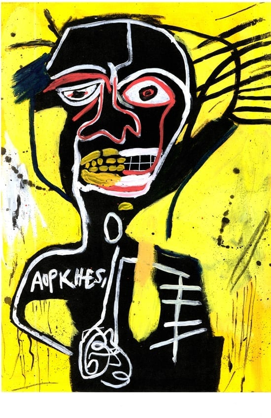 Jean Basquiat Expressionism Print on Thick Paper: Jean Basquiat Expressionism Print on Thick Paper. Paper Size: 12 1/2 x 17 1/2 Inches. Extra Thick 300 gsm Fine art Paper. Embossed Stamp. Excellent Condition. See photos.