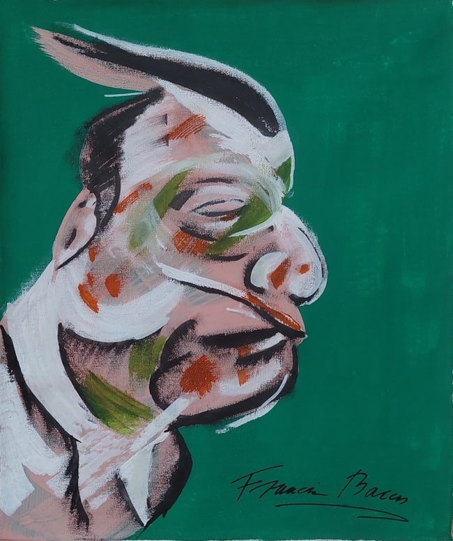 Francis Bacon British 1909 -1992. Surrealist Painting on Canvas: Francis Bacon British 1909 -1992. Surrealist Painting on Canvas style attribute to Artist.Painting Size:18.11 x 15.16 inches.Francis Bacon was an Irish-born British figurative painter known for his ra