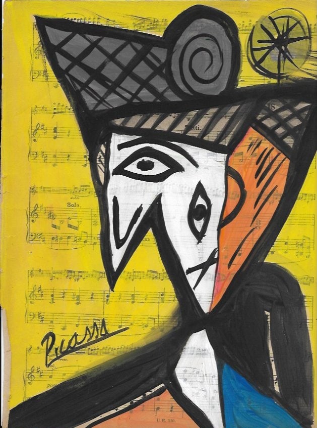 Mixed Media Pablo Picasso Drawing on Paper (After Artist): Mixed Media Pablo Picasso Drawing on Paper (After Artist) . Approx Size: 12 x 8 1/2 inches. Provenance: Private NY Collection. It is being sold as is. Good Condition See Photos.After definition: For p