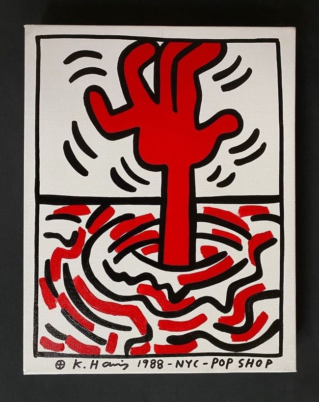 Keith Haring’s “88 NYC Pop Shop Drawing: Keith Haring’s “88” NYC Pop Shop. Approx Drawing on Canvas Size: 14 x 12 .It is being sold after, attributed and in the style or manner of the artist.Keith Haring American 1958 - 1990 Painti