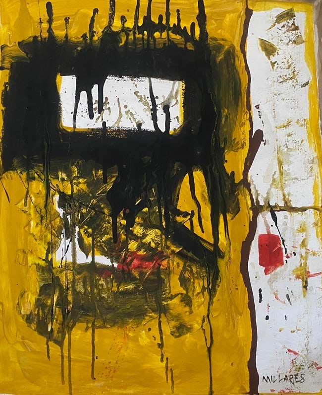Millares Old 20th Century Modern Art Painting on Canvas: Millares Old 20th Century Modern Art Painting on Canvas (After)Artist. Sold as is.No Documents or COA Approx size:23 x 19 inches. Good Condition .We pack & Ship for you. We take care of the shipping s