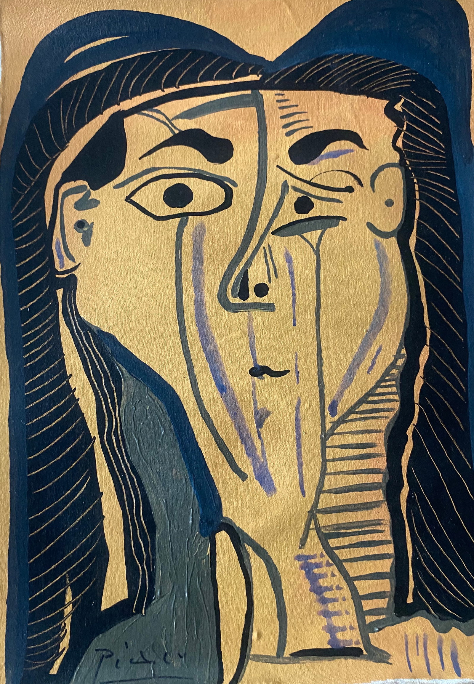 Picasso Old 20th Century Modern Art Painting on Canvas: Picasso Old 20th Century Modern Art Painting on Canvas (After)Artist. Sold as is.No Documents or COA Approx size:21 x 16 inches. Good Condition .We pack & Ship for you. We take care of the shipping se