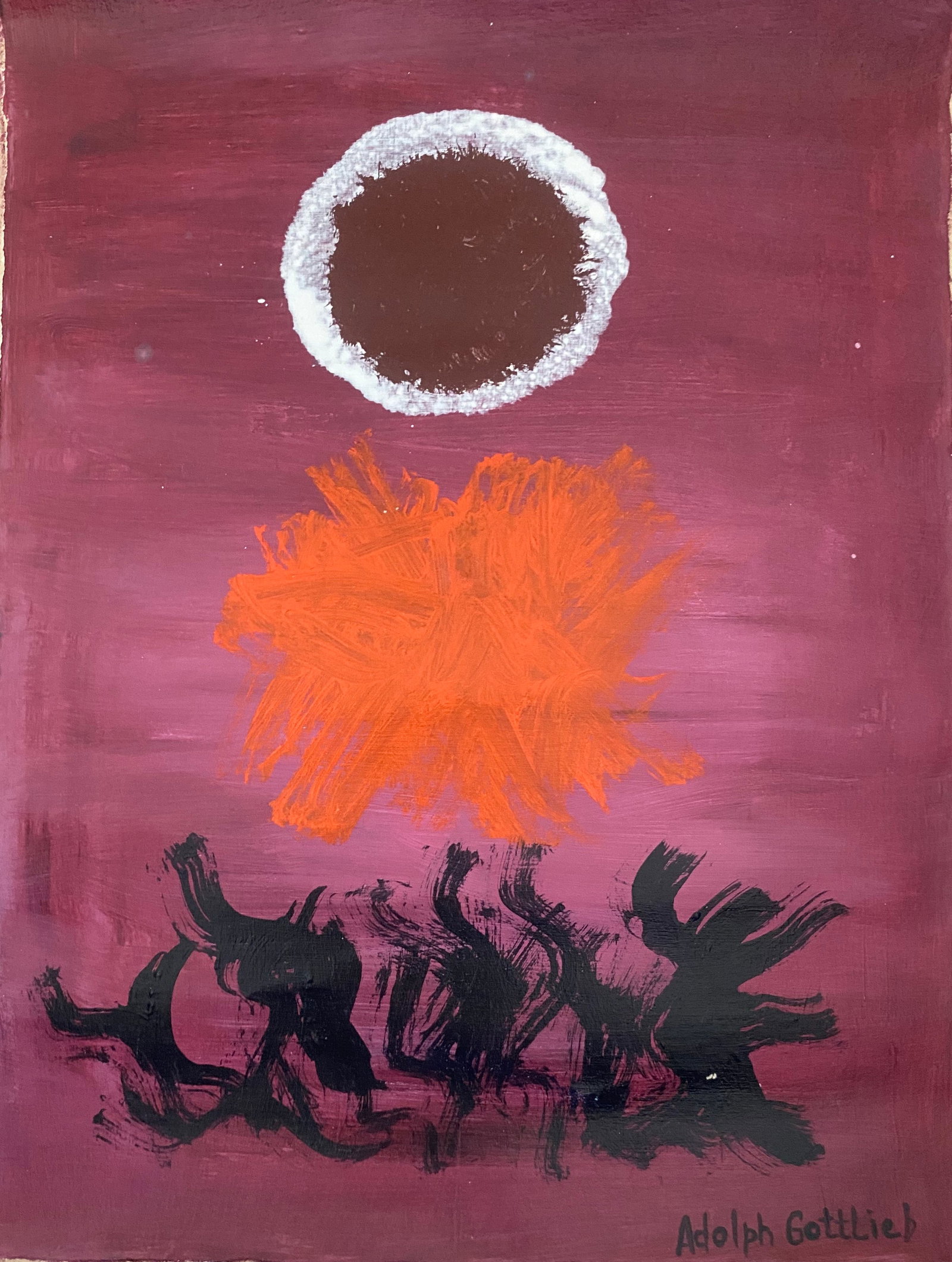 Aldolph Gottlieb Old 20th Century Modern Art Painting on Canvas: Aldolph Gottlieb Old 20th Century Modern Art Painting on Canvas (After)Artist. Sold as is.No Documents or COA Approx size: 19 x 15 inches. Good Condition .We pack & Ship for you. We take care of the s