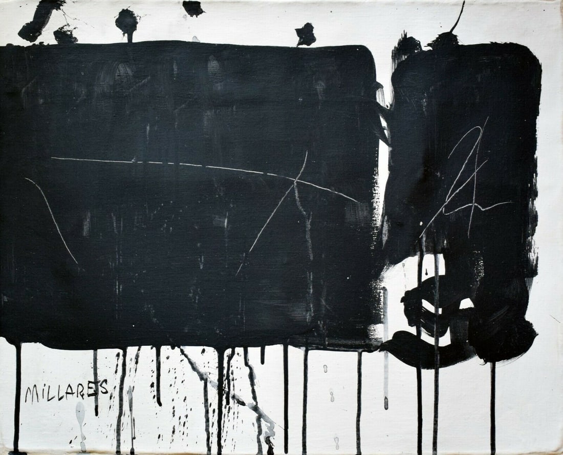 Vintage Abstract Canvas Millares, Modern Art 20th Century (1 of 4)