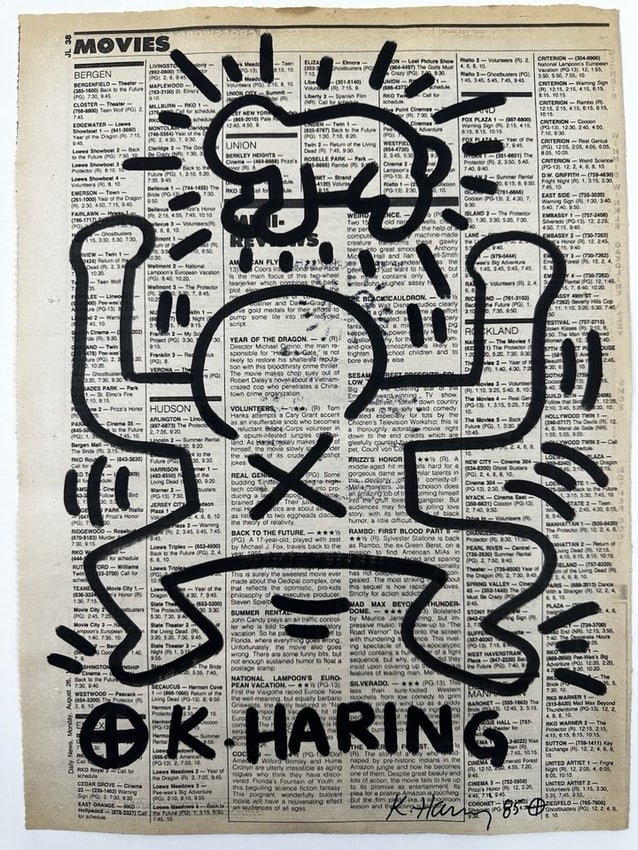 Keith Haring Newspaper - Untitled,1981 Keith Haring Newspaper Marker Art: Keith Haring Newspaper - Untitled,1981 Keith Haring Newspaper Marker Art - Keith Haring - Untitled, 1981 Black marker drawing on newspaper page, hand signed and dated.an intriguing piece of newspaper 