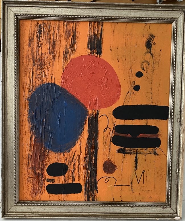 Abstract Painting Vp (Pasmore) (After): Abstract Painting Vp (Pasmore), Mixed media Painting on Canvas.Approx Painting Size: 24 x 20 inches.Frame Size: 28 x 24 x 3 In.NY Stamp on back. It is being sold in the manner or style of the artist A
