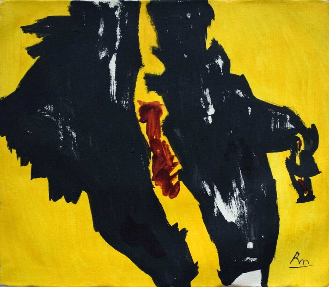 Vintage Abstract Canvas RM (Motherwell) Modern Old 20th Century Art: Vintage Abstract Canvas RM (Motherwell), Modern Old 20th Century Art , no losses, needs stretching. No COA, no supporting papers, (after artist) . Size: 17 x 15 .Good condition.We Pack and ship for yo
