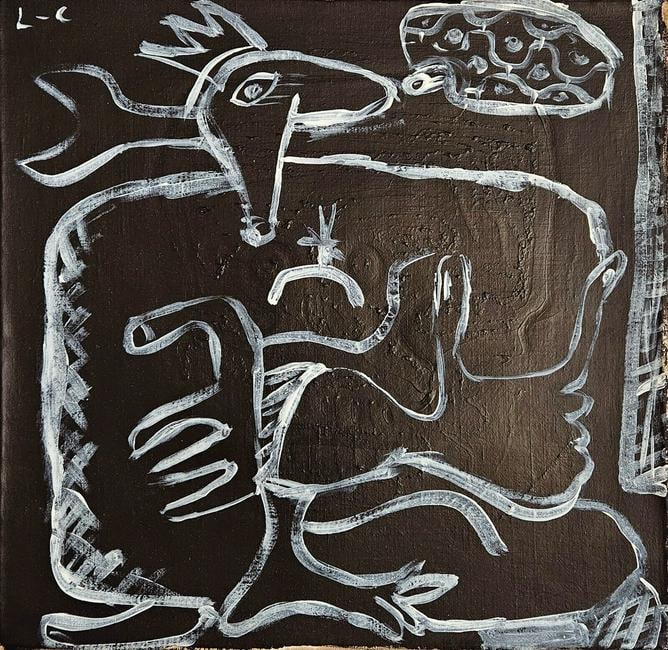 Abstract Painting L-C (Le Corbusier), Modern Old 20th Century: Abstract Painting L-C (Le Corbusier), Modern Old 20th Century Art oil Painting on Canvas Modern Art. Sold in the style of Artist. Approx size: 17 x 17. No documentation or COA. Sold as is. (after arti
