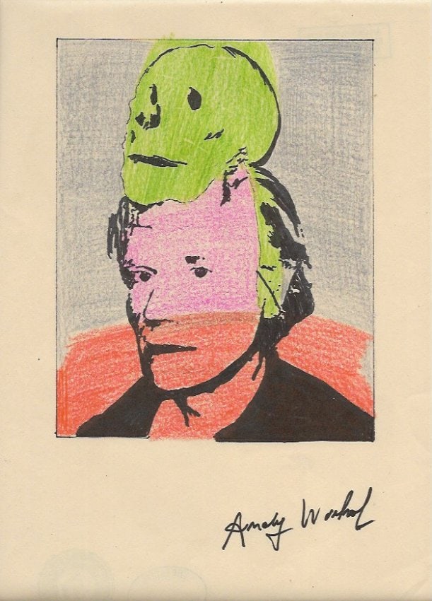 Andy Warhol Mixed Media on Paper: Andy Warhol Mixed Media on Paper. On verso, also stamp. Approx Size: 11 3/4 x 8 1/2 inches. All lots that do not carry established documented provenance nor any past record of auction history record a