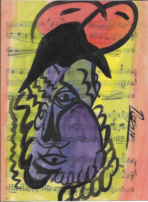 Mixed Media Pablo Picasso Drawing on Paper (after artist): Mixed Media Pablo Picasso((after artist)Drawing on Paper Music Notes. Approx Size: 12 x 8 1/2 inches. Provenance: Private NY Collection. It is being sold as in the manner Style of artist. Good Conditi