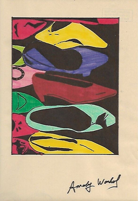Andy Warhol Mixed Media on Paper: Andy Warhol Mixed Media on Paper. On verso, also stamp. Approx Size: 11 3/4 x 8 1/2 inches. All lots that do not carry established documented provenance nor any past record of auction history record a