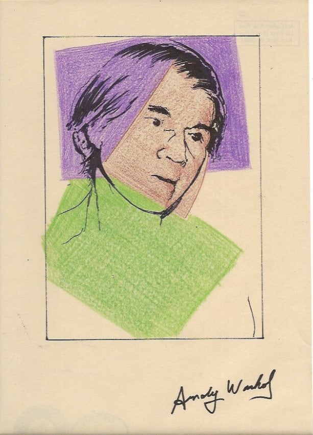Andy Warhol Mixed Media on Paper: Andy Warhol Mixed Media on Paper. On verso, also stamp. Approx Size: 11 3/4 x 8 1/2 inches. All lots that do not carry established documented provenance nor any past record of auction history record a