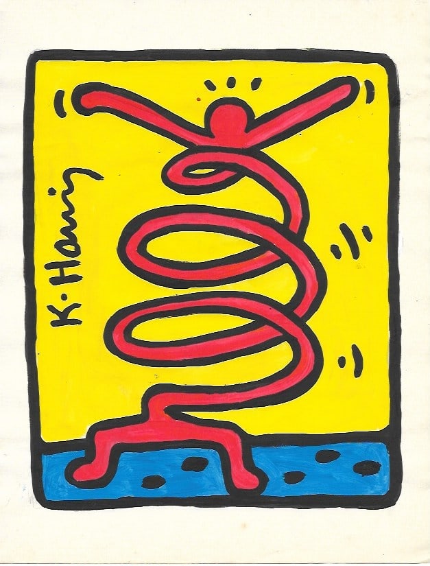 Keith Haring Drawing, Stamp on Verso, Pop Art on paper: Keith Haring Drawing, Stamp on Verso, Pop Art on paper. Image Approximately Size:10 x 8 inches. . This painting does not carry established document provenance, nor is any record of auction history des