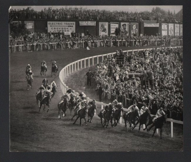 B&W 1955 FRENCH RACEHORSE PHIL DRAKE WINS EPSOM DERBY (1 of 2)