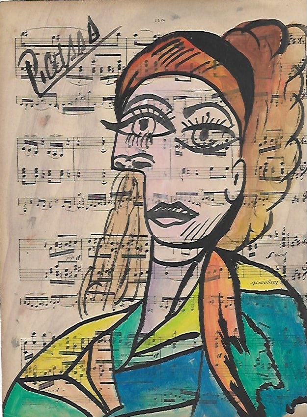 Mixed Media Pablo Picasso (After Artist) Drawing on Paper Music Notes: Mixed Media Pablo Picasso (After Artist) Drawing on Paper Music Notes. Approx Size: 12 x 8 1/2 inches. Provenance: Private NY Collection. It is being sold as in the manner Style of artist. Good Condit