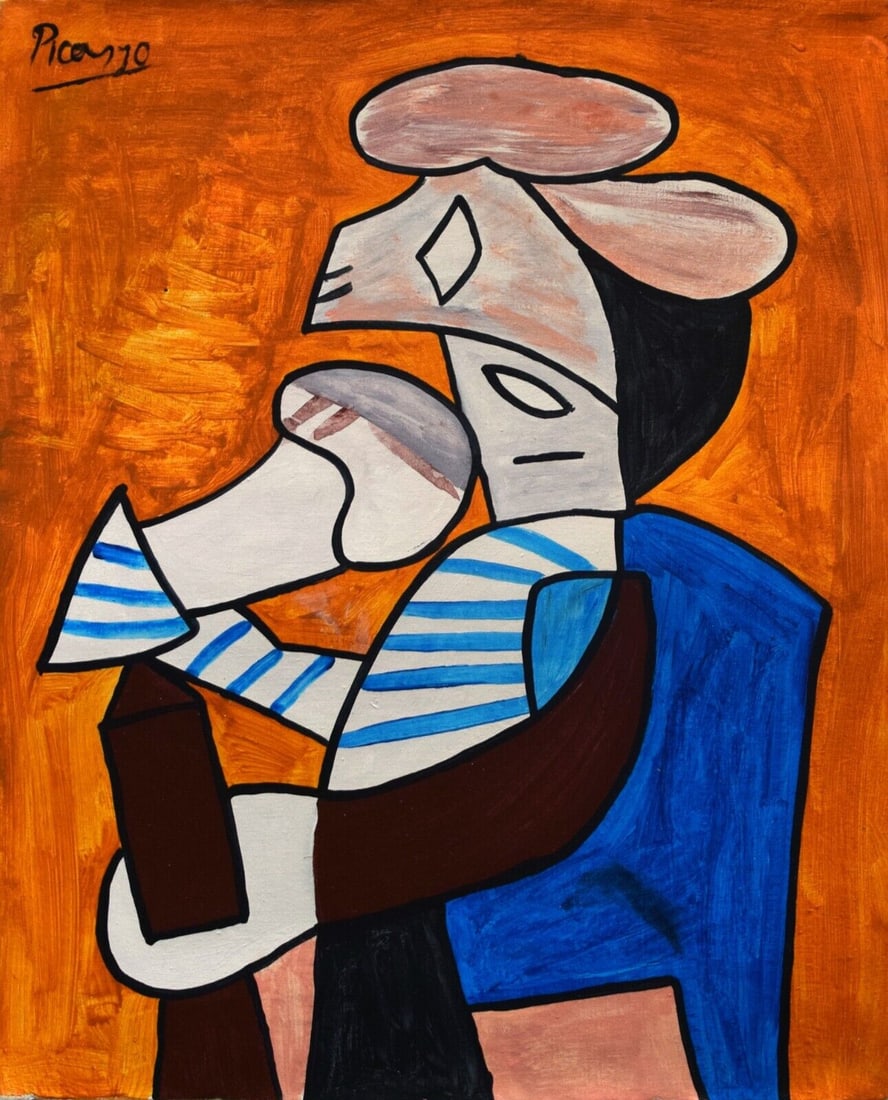 Pablo Picasso Modern art 20th century abstract painting on Canvas: Pablo Picasso Modern art 20th century abstract painting on Canvas Size: 18 by 14 inches. Good condition,needs stretching. No COA,no supporting papers,(after artist).See photo. Good condition.The word 