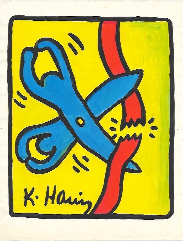 Keith Haring Drawing, Stamp on Verso, Pop Art on paper: Keith Haring Drawing, Stamp on Verso, Pop Art on paper. Image Approximately Size:10 x 8 inches. . This painting does not carry established document provenance, nor is any record of auction history des
