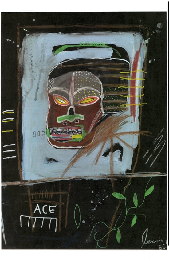 Jean Basquiat Expressionism Print on Thick Paper.: Jean Basquiat Expressionism Print on Thick Paper. Paper Size: 12 1/2 x 17 1/2 Inches. Extra Thick 300 gsm Fine art Paper. Embossed Stamp. Excellent Condition. See photos.