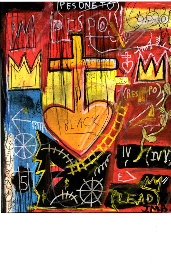Jean Basquiat Expressionism Print on Thick Paper.: Jean Basquiat Expressionism Print on Thick Paper. Paper Size: 12 1/2 x 17 1/2 Inches. Extra Thick 300 gsm Fine art Paper. Embossed Stamp. Excellent Condition. See photos.