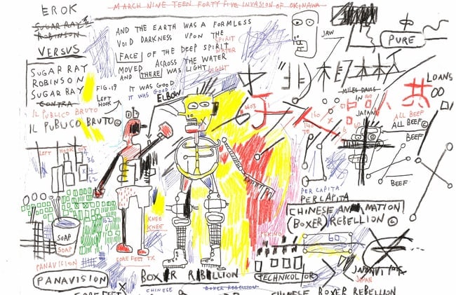 Jean Basquiat Expressionism Print on Thick Paper.: Jean Basquiat Expressionism Print on Thick Paper. Paper Size: 12 1/2 x 17 1/2 Inches. Extra Thick 300 gsm Fine art Paper. Embossed Stamp. Excellent Condition. See photos.