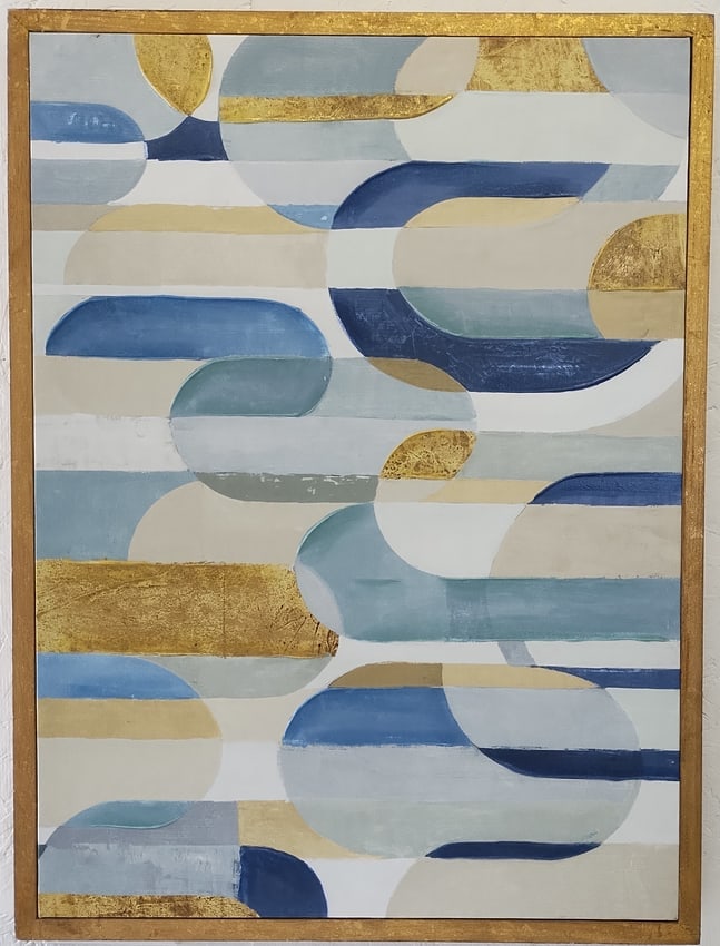 Geometric Abstract Textured Art Print On Canvas: Geometric Abstract Textured Art Print On Canvas.Approx Painting Size: 22 x 30 Inches. Approx Frame Size: 23 1/2 x 31 1/2 x 2 Inches. Good condition Ready to Hang. See photos as part of the description